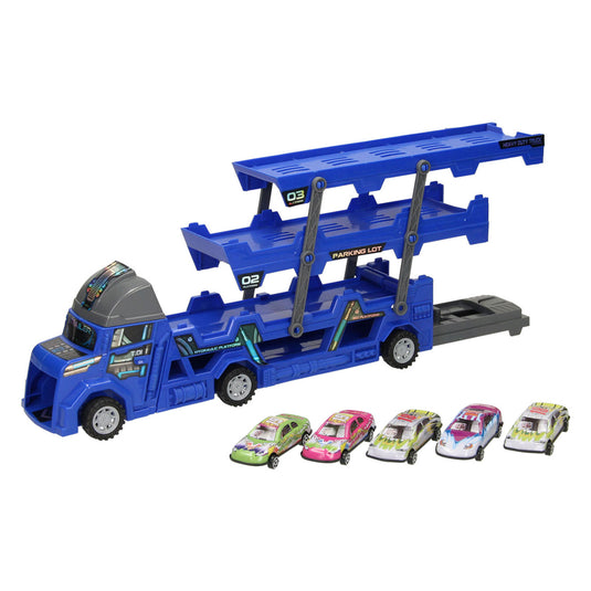 Uitklapbare autotransporter met afschietfunctie - blauw