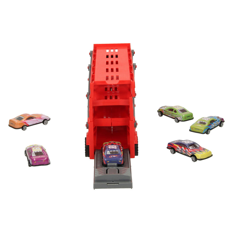 Load image into Gallery viewer, Lobbes speelgoed bv uitklapbare autotransporter met afschietfunctie - rood
