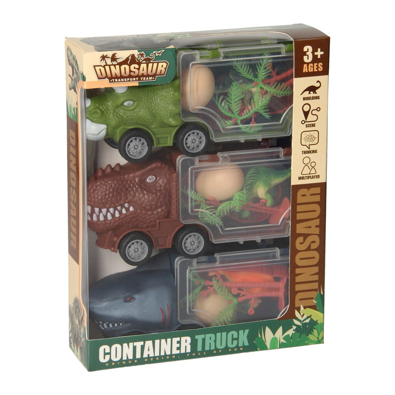 Load image into Gallery viewer, Vrachtwagenset dino's en haai, 3st.
