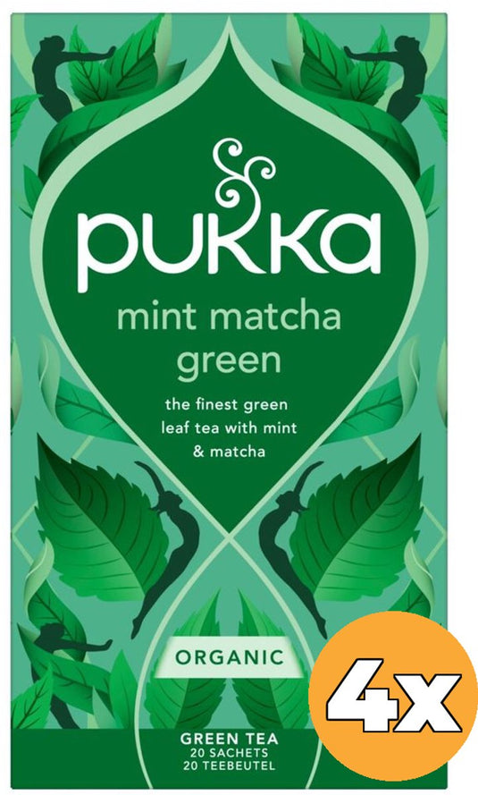 Pukka tea mint matcha green - 80 theezakjes - biologische kruidenthee - munt - groene thee - 4 x 20 zakjes - thee voordeelverpakking
