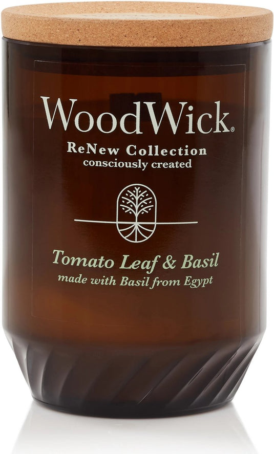 Woodwick renew medium geurkaars tomato leaf basil - 55 branduren