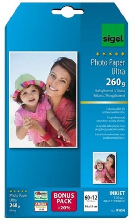 Sigel inkjet fotopapier - ultra - 10x15 cm - 260 grams - 72 vel - si-ip656