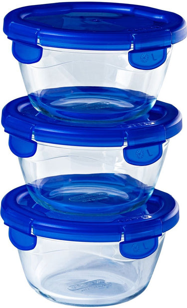 Pyrex - cook go schaal rond met deksel set van 3 stuks - borosilicaatglas - transparant -