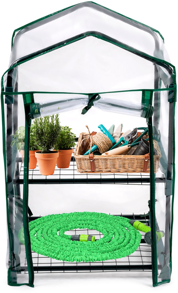 Load image into Gallery viewer, Kinzo broeikas kweekkas 45 x 50 x 80 cm - tuinkas met 2 verdiepingen - compacte broeikast voor planten en kweekbak - weerbestendig en transparant
