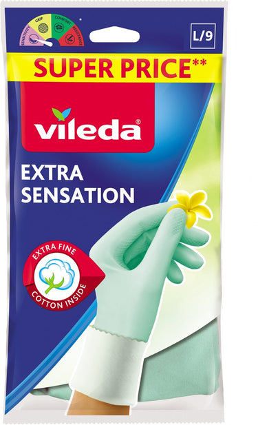 Vileda extra sensation huishoudhandschoenen – maat l – latex – dun comfortabel – voor precisiewerk en bescherming