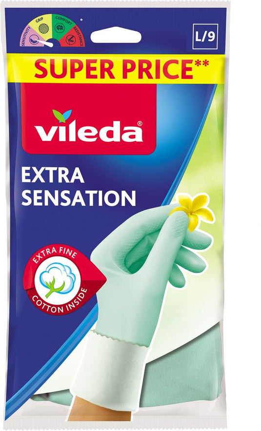 Vileda extra sensation huishoudhandschoenen – maat l – latex – dun comfortabel – voor precisiewerk en bescherming