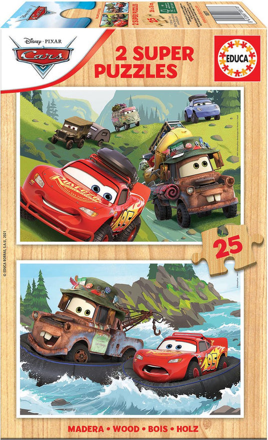 Educa - puzzel cars - houten puzzel - 2 x 25 stukjes - legpuzzel voor kinderen