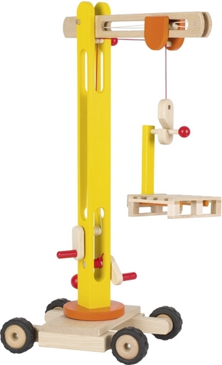 Load image into Gallery viewer, Goki houten voertuig: mobiele kraan 48x23x64cm, met rubberen banden, 3+
