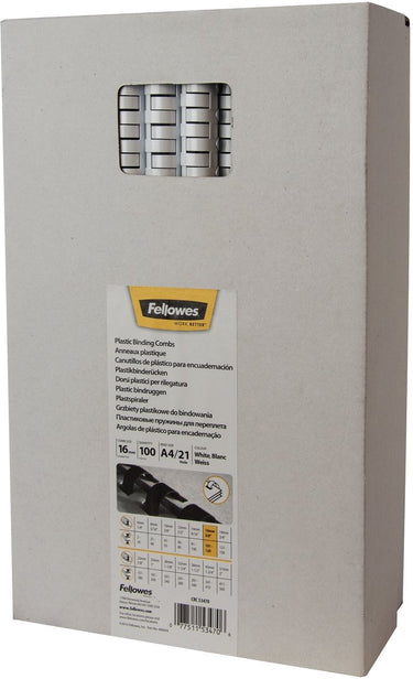 Fellowes bindruggen 16 mm wit, 100 stuks