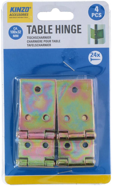 Kinzo tafelscharnieren – set van 4 – 100 x 32 mm – inclusief schroeven – meubelscharnieren