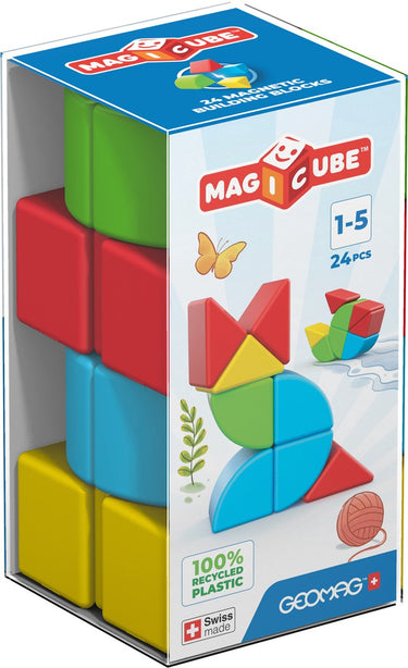 Geomag magicube halve kubussen en kwart cirkels recycled - magnetisch speelgoed - 24-delig - vanaf 1 jaar
