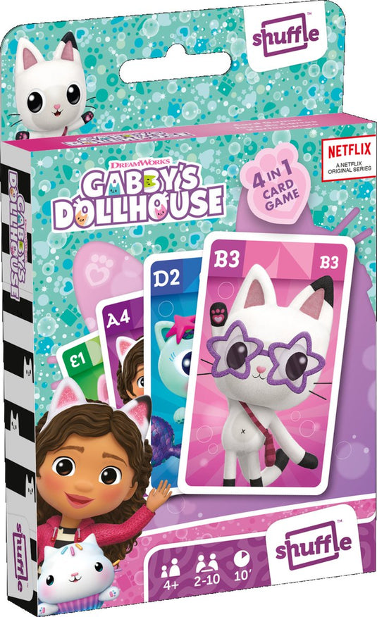 Shuffle gabby's poppenhuis 4 in 1 kaartspellen (kwartet, memo, snap, actiespel)