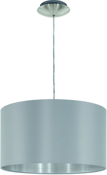 Eglo maserlo - hanglamp - 1 lichts - ø38 cm - stof - grijs, zilver