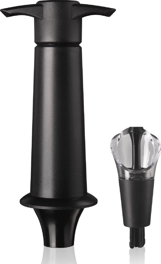 Vacuvin vacu vin wine saver server – vacuümpomp met schenktuit en wijnstopper – wijn bewaren en druppelvrij schenken – zwart