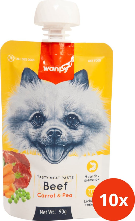 Wanpy - smakelijke vleespasta hond rund wortel erwt - voordeelpack 10 stuks - hondensnack