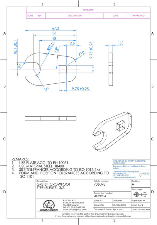 Unbranded grs bit crowfoot steeksleutel 3 8 18mm