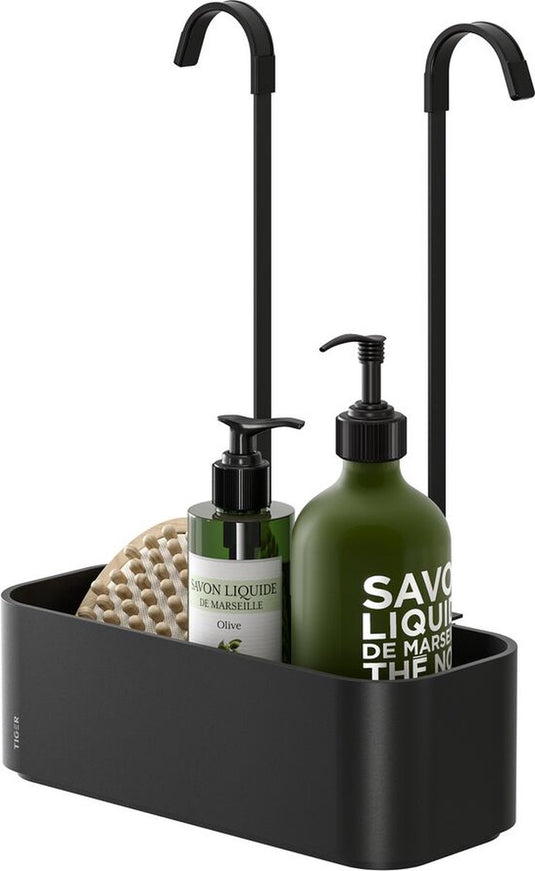 Tiger 2-store - doucherek zonder boren – ophangbaar doucherekje voor douchekraan – 25 cm – douchemand badkamer – zwart