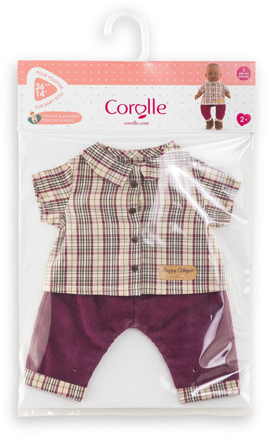Corolle poppenoutfit geruit shirt en broek voor 36cm poppen.