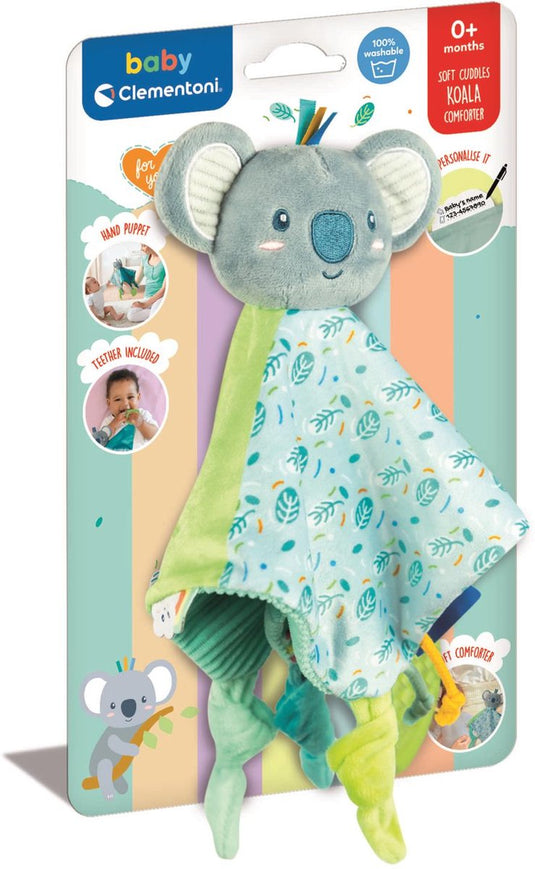 Clementoni knuffeldoekje koala soft cuddles - knuffeldoek met linten - zacht kraamcadeau jongen of meisje - baby comforter vanaf 0 maanden