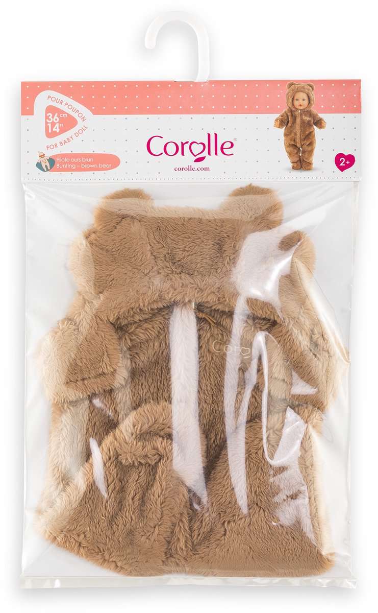 Load image into Gallery viewer, Corolle poppenkostuum bruin berenpakje 36cm zachte onesie.
