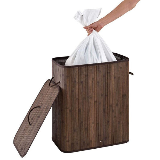 Homestyle pro rechthoekige bamboe wasmand + tekst 52x32x63 cm bruin wit