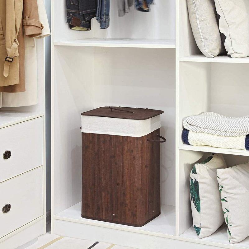 Load image into Gallery viewer, Homestyle pro rechthoekige bamboe wasmand + tekst 52x32x63 cm bruin wit
