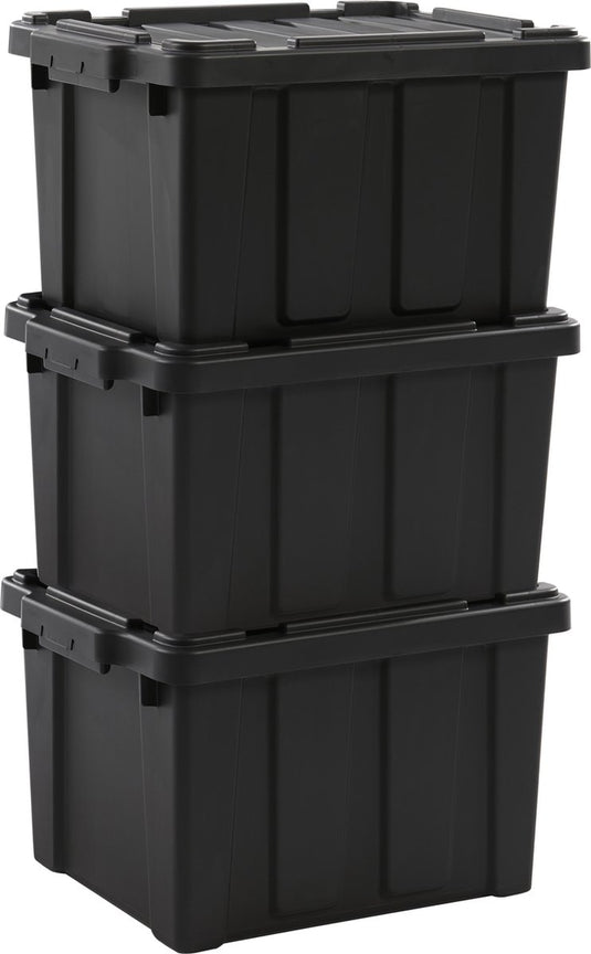 Iris powerbox robuust opbergbox - 21l - kunststof - zwart - set van 3