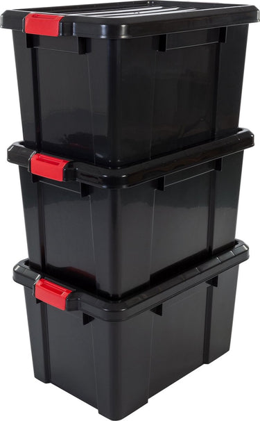 Iris powerbox opbergbox - 50l - kunststof - zwart rood - set van 3