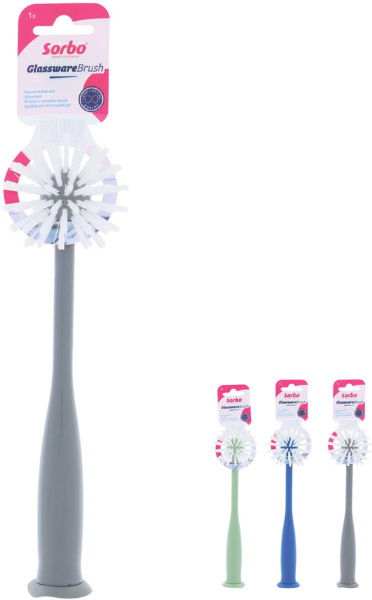Sorbo glassware afwasborstel - glazenborstel met zuignap - assorti - voor glazen, bekers en vazen