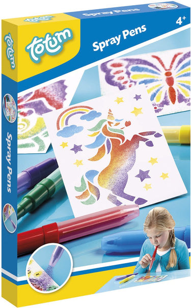 Totum spraypens 5 blaaspennen knutselset incl. unicorn en dieren sjablonen - creatief speelgoed vanaf 4 jaar - knutselen tekenen en schilderen cadeau tip