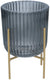 Arti casa kandelaar met metalen standaard - geribbeld design - woonkamer decoratie - 9 x 9,45 cm - grijs