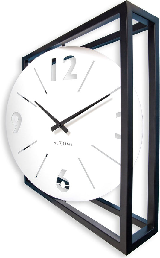 Nextime time frame – tafel wandklok – 40 × 40 × 9.5 cm – metaal – zwart wit – stil