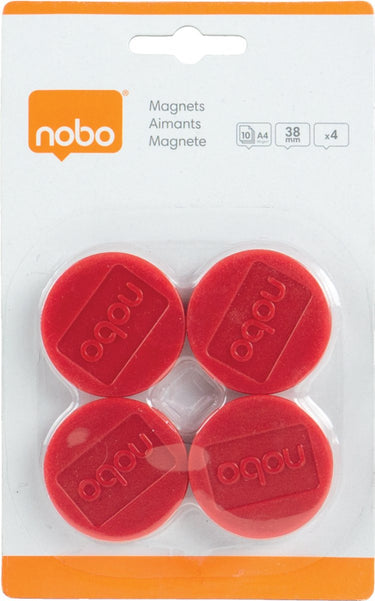 Nobo whiteboard magneten - 38mm - 4 stuks - rood