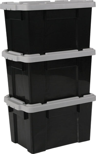 Iris powerbox opbergbox - 21l - kunststof - zwart grijs - set van 3