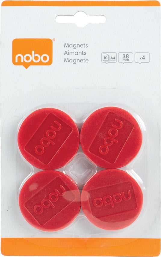 Nobo whiteboard magneten - 38mm - 4 stuks - rood