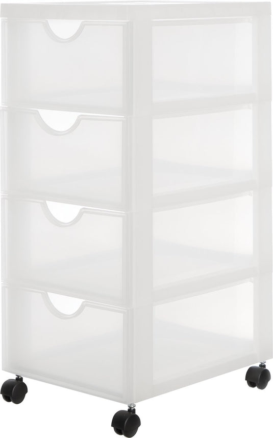 Iris easygrip chest ladekast - 4 lades x 11,25l - kunststof - wit transparant - met wieltjes