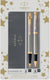 Parker im duo-geschenkset met balpen en rollerbal pen | geborsteld metaal met gouden rand | zwarte inktvulling en -cartridge | cadeauverpakking