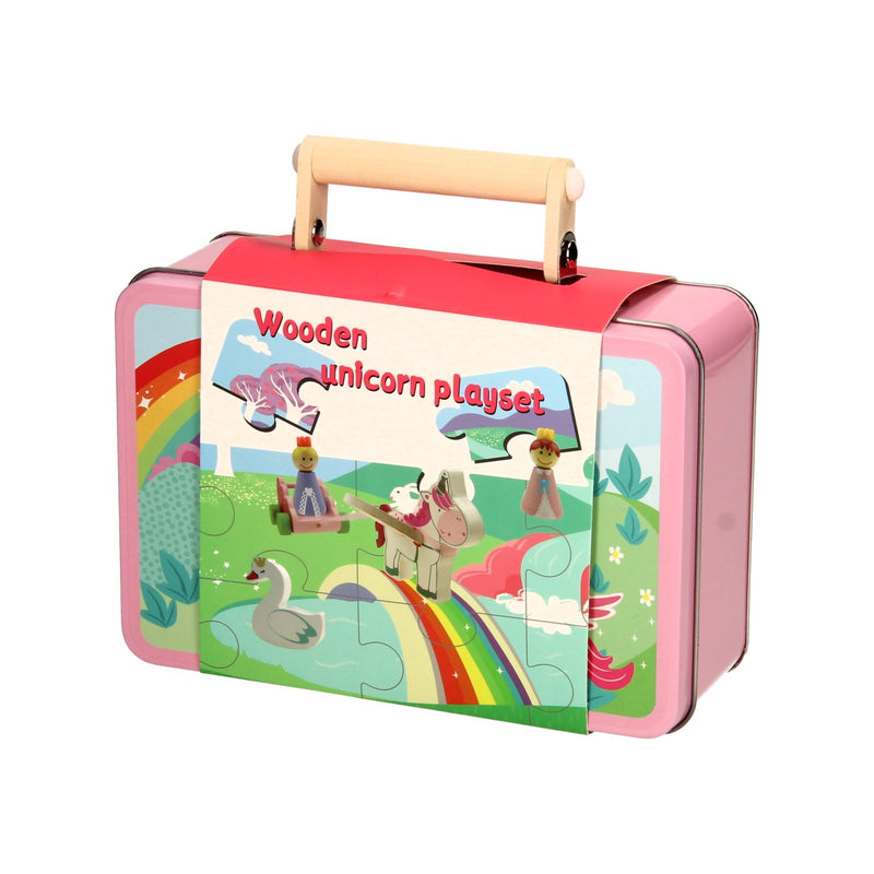 Load image into Gallery viewer, Eenhoorn houten speelfiguren puzzel in opbergkoffer
