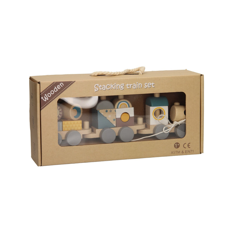Load image into Gallery viewer, Houten stapel- en trek trein
