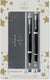 Parker im duo geschenkset met balpen en vulpen | glanzend zwart met chromen afwerking | inktnavulling en inktpatroon met blauwe inkt | cadeauverpakking