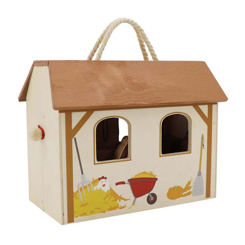 Load image into Gallery viewer, Houten paardenstal speelset draagbaar, 13dlg.
