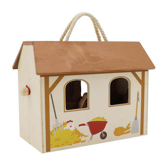 Houten paardenstal speelset draagbaar, 13dlg.