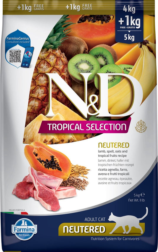 N d tropical voeding voor de gecastreerde kat lam 5 kg