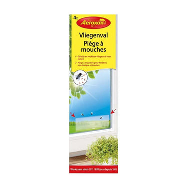 Bsi aeroxon vliegenval voor ramen - doorzichtige plakstrip - 4 stuks