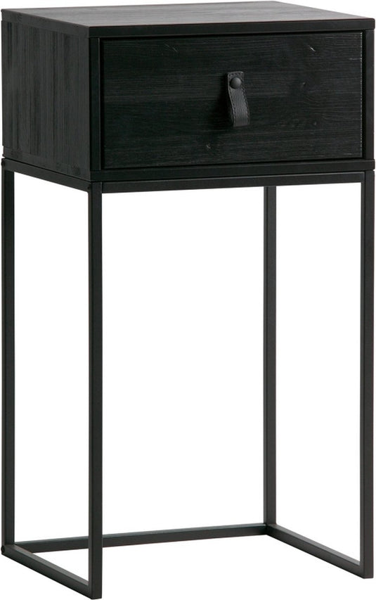 Woood zola nachtkastje met lade - grenen geborsteld - zwart - 74x40x35