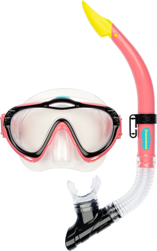 Waimea duikbril met snorkel - kinderen - roze - lens van gehard glas