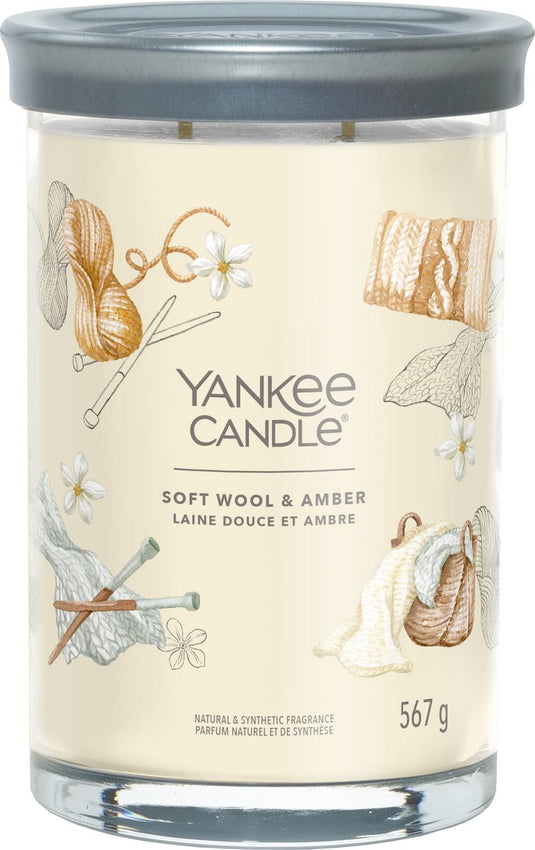 Yankee candle - soft wool amber large tumbler geurkaars - 100 branduren - twee lonten