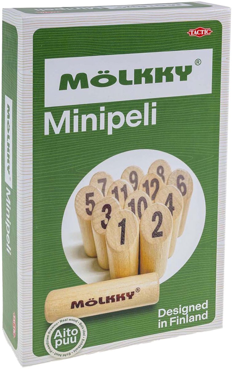 Load image into Gallery viewer, Tactic mölkky mini – vang- en werpspel - origineel fins houten werpspel in mini formaat – duurzaam berkenhout – met gratis score-app
