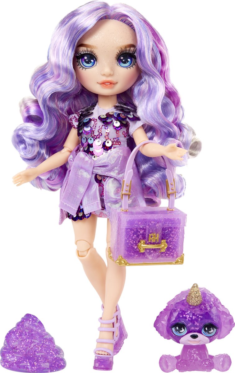Load image into Gallery viewer, Rainbow high klassieke modepop - 28 cm - violet (paars) - met slijmset en diertje
