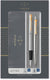 Parker jotter duo geschenkset met balpen en vulpen | roestvrij staal met gouden trim | blauwe inktvulling en patronen | geschenkverpakking